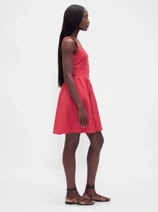 Mini-robe taille basse en mélange de lin