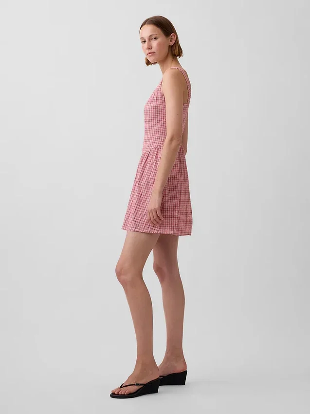 Mini-robe taille basse en mélange de lin