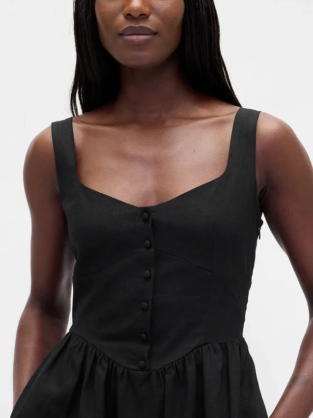 Mini-robe taille basse en mélange de lin