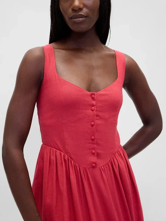 Mini-robe taille basse en mélange de lin