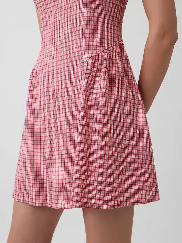 Mini-robe taille basse en mélange de lin