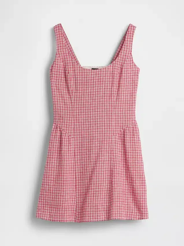Mini-robe taille basse en mélange de lin