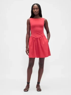Mini-robe à taille basse en mélange de matières