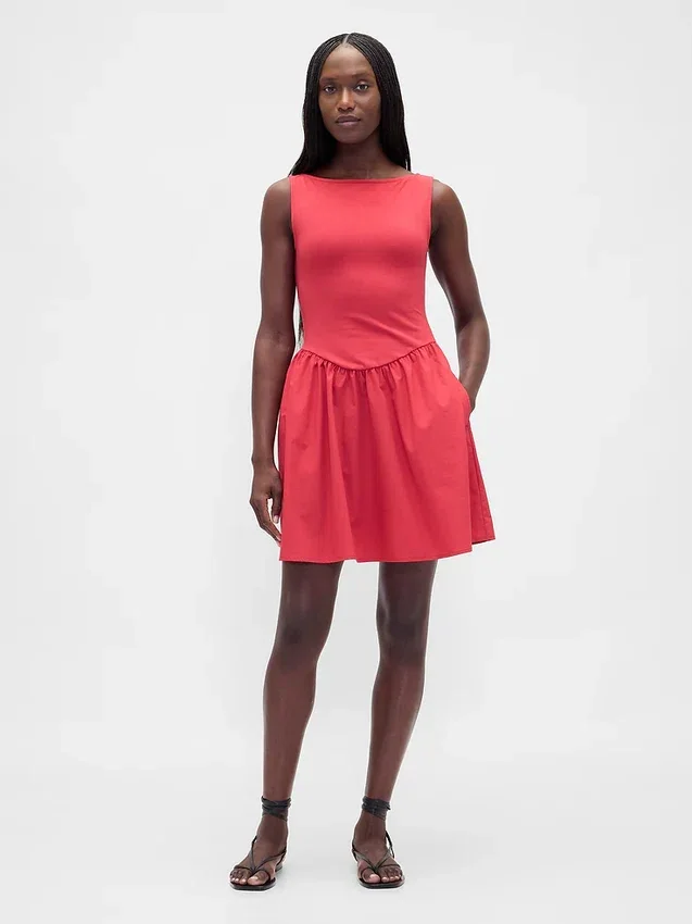 Mini-robe à taille basse en mélange de matières