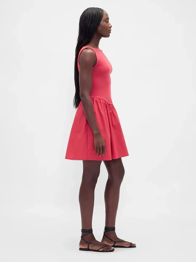 Mini-robe à taille basse en mélange de matières