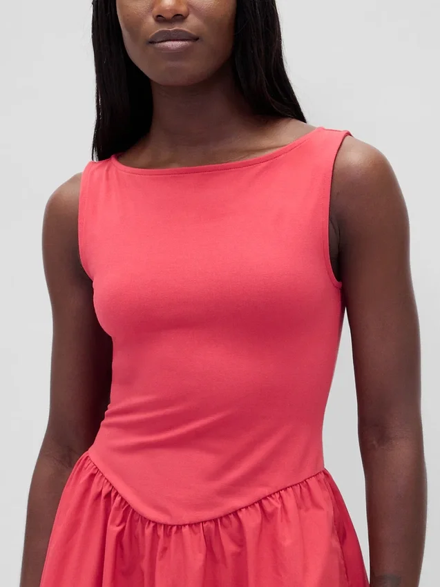 Mini-robe à taille basse en mélange de matières