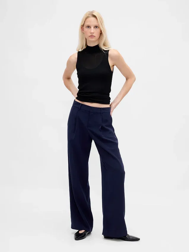 Pantalon 365 à taille basse, plissé et à jambes larges