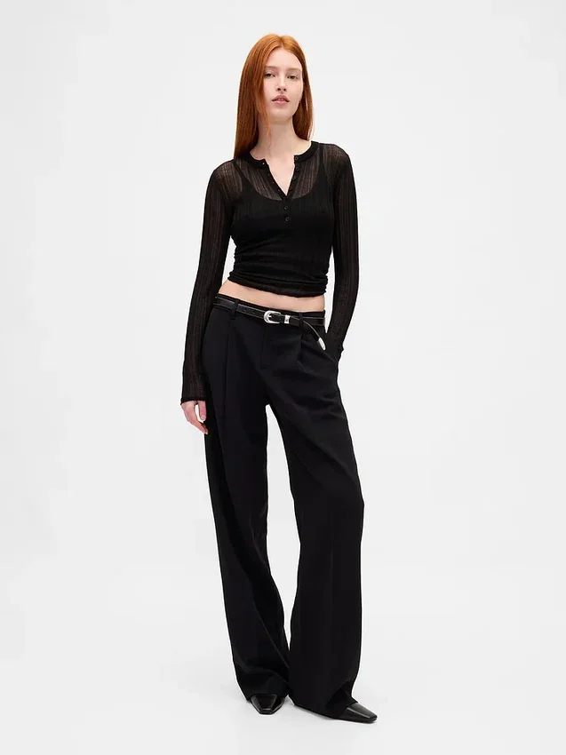 Pantalon 365 à taille basse, plissé et à jambes larges