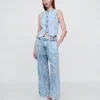 Pantalon 365 taille haute en denim ultra-doux à plis, longueur cheville