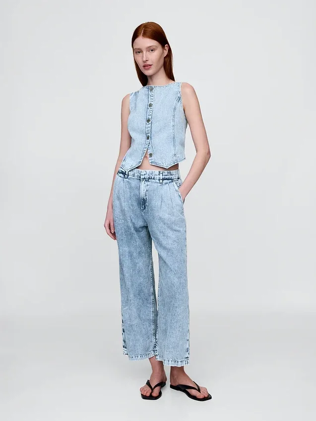 Pantalon 365 taille haute en denim ultra-doux à plis, longueur cheville