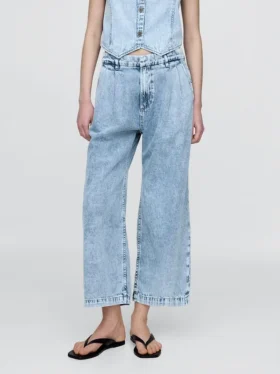 Pantalon 365 taille haute en denim ultra-doux à plis, longueur cheville