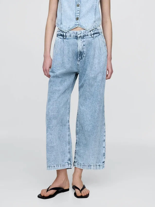 Pantalon 365 taille haute en denim ultra-doux à plis, longueur cheville