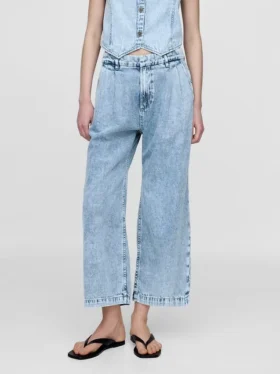 Pantalon 365 taille haute en denim ultra-doux à plis, longueur cheville