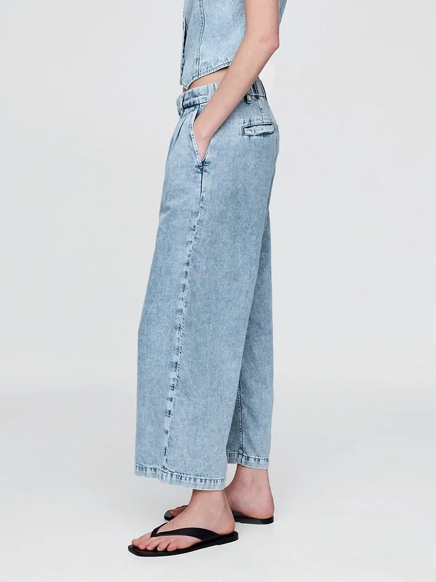 Pantalon 365 taille haute en denim ultra-doux à plis, longueur cheville