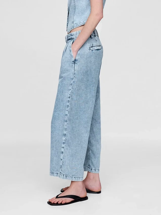 Pantalon 365 taille haute en denim ultra-doux à plis, longueur cheville
