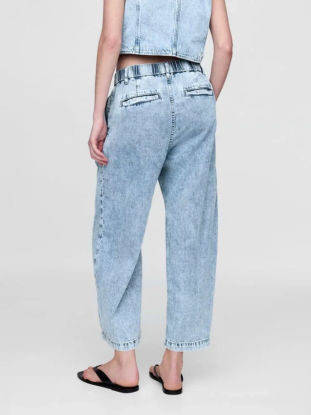 Pantalon 365 taille haute en denim ultra-doux à plis, longueur cheville