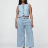 Pantalon 365 taille haute en denim ultra-doux à plis, longueur cheville