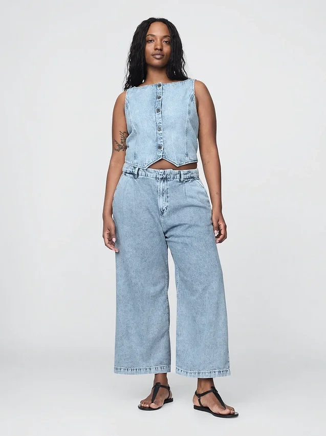 Pantalon 365 taille haute en denim ultra-doux à plis, longueur cheville