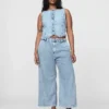 Pantalon 365 taille haute en denim ultra-doux à plis, longueur cheville