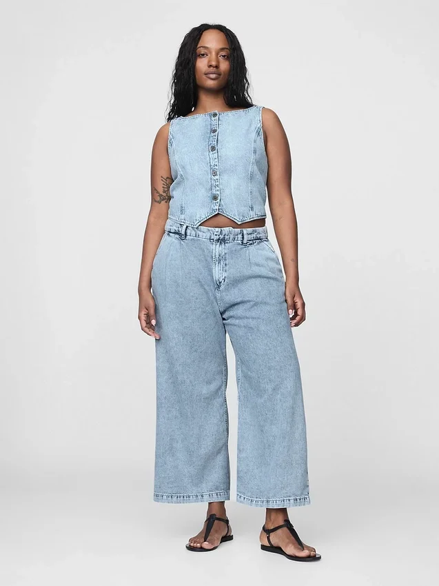 Pantalon 365 taille haute en denim ultra-doux à plis, longueur cheville