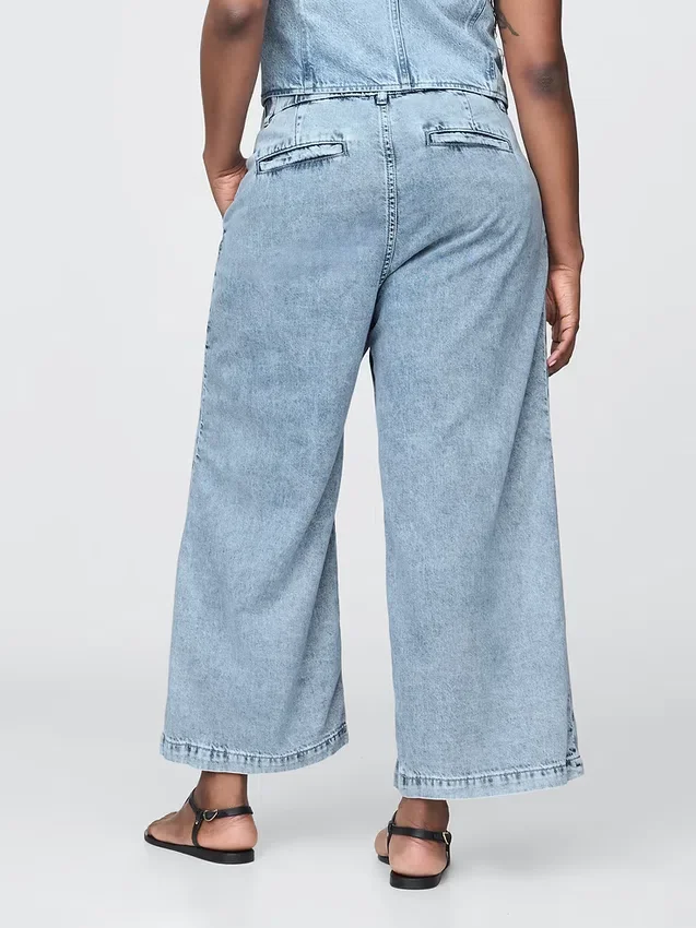 Pantalon 365 taille haute en denim ultra-doux à plis, longueur cheville