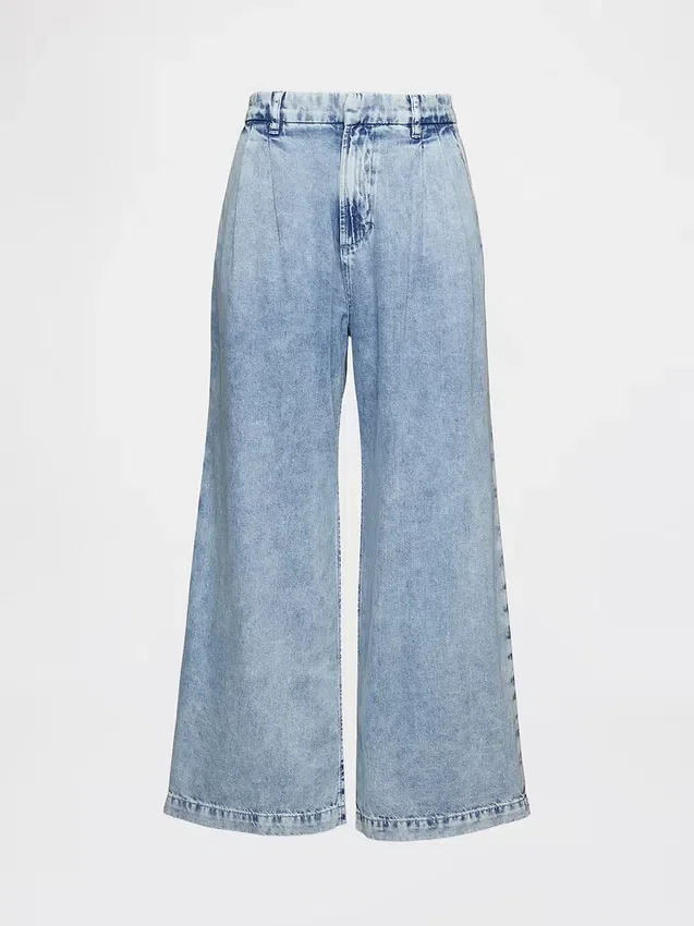 Pantalon 365 taille haute en denim ultra-doux à plis, longueur cheville