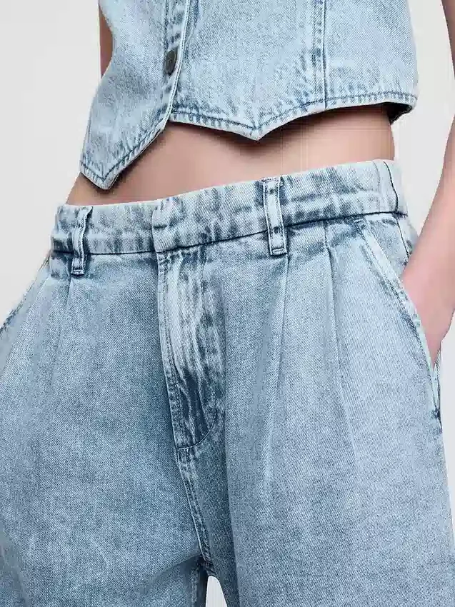 Pantalon 365 taille haute en denim ultra-doux à plis, longueur cheville