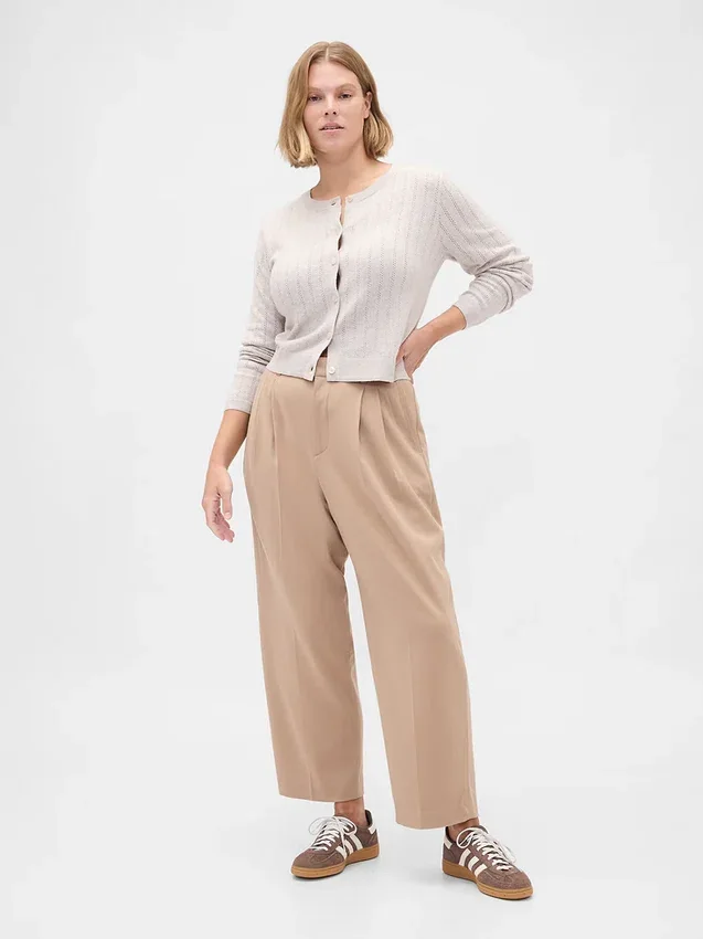 Pantalon 365 taille haute en sergé brossé, coupe fuselée aux chevilles
