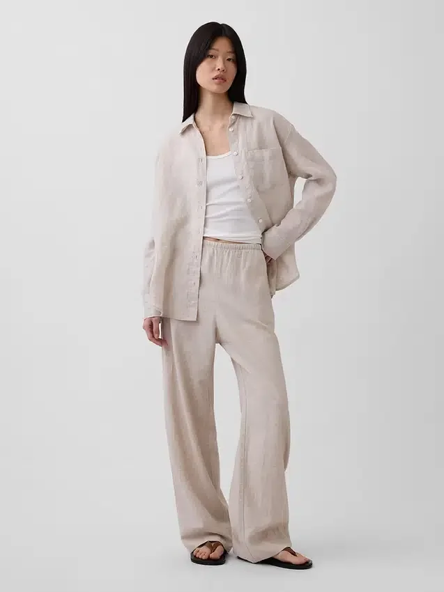 Pantalon ample décontracté en mélange de lin