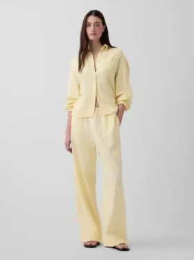 Pantalon ample décontracté en mélange de lin