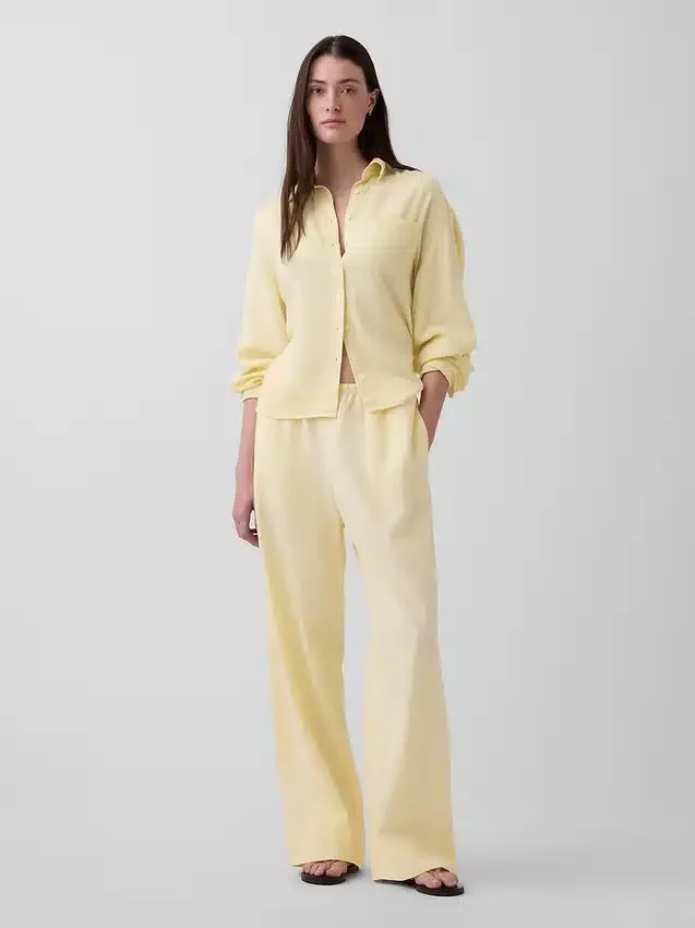 Pantalon ample décontracté en mélange de lin