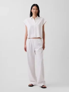 Pantalon ample décontracté en mélange de lin
