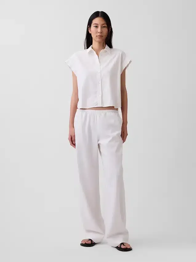 Pantalon ample décontracté en mélange de lin