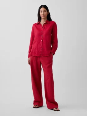 Pantalon ample décontracté en mélange de lin