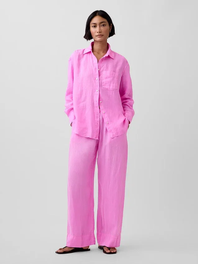Pantalon ample décontracté en mélange de lin