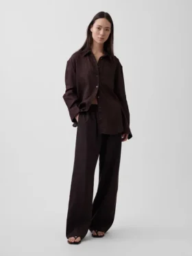 Pantalon ample décontracté en mélange de lin