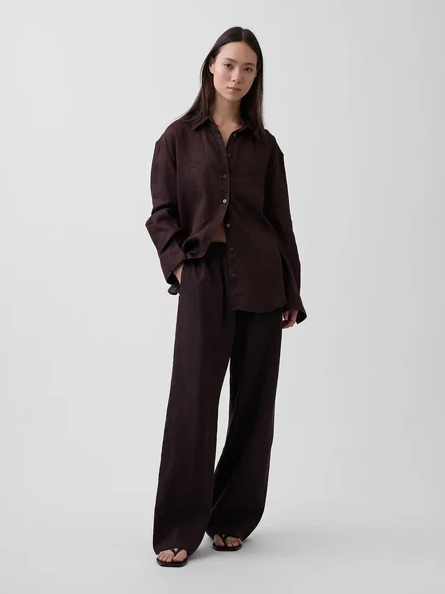 Pantalon ample décontracté en mélange de lin