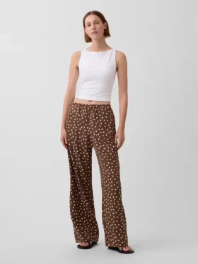 Pantalon ample décontracté en mélange de lin