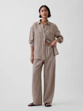 Pantalon ample décontracté en mélange de lin