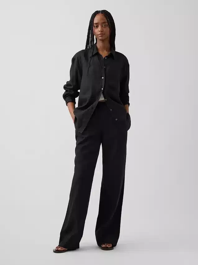 Pantalon ample décontracté en mélange de lin