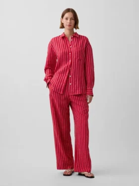 Pantalon ample décontracté en mélange de lin