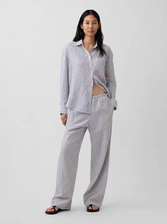 Pantalon ample décontracté en mélange de lin