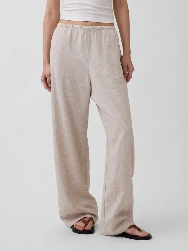 Pantalon ample décontracté en mélange de lin