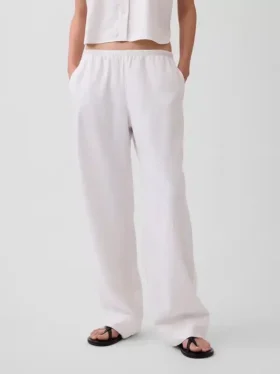 Pantalon ample décontracté en mélange de lin