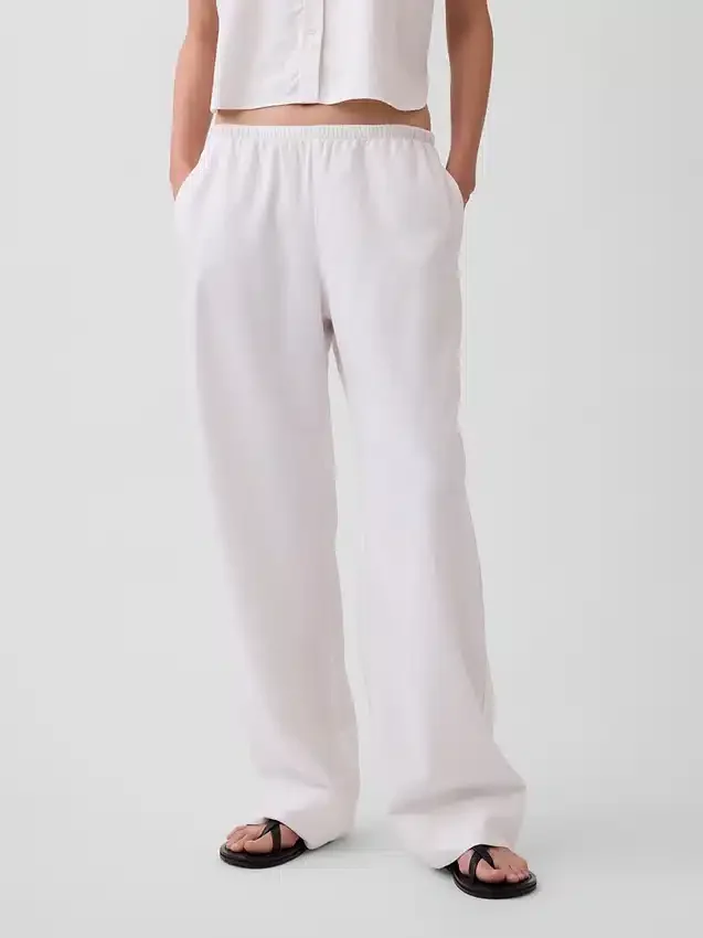 Pantalon ample décontracté en mélange de lin