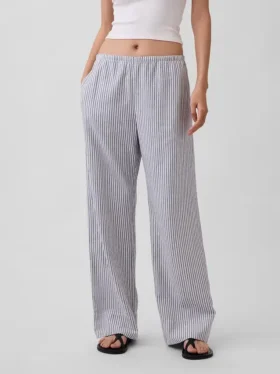 Pantalon ample décontracté en mélange de lin