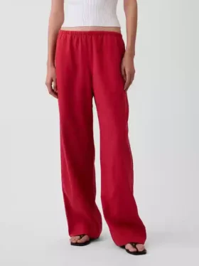 Pantalon ample décontracté en mélange de lin