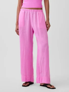 Pantalon ample décontracté en mélange de lin