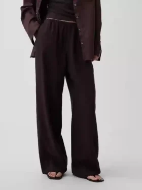 Pantalon ample décontracté en mélange de lin