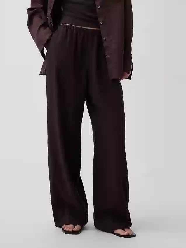 Pantalon ample décontracté en mélange de lin